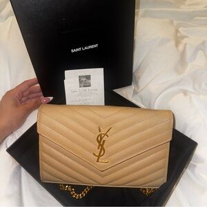Saint Laurent Light Tan Chain Wallet